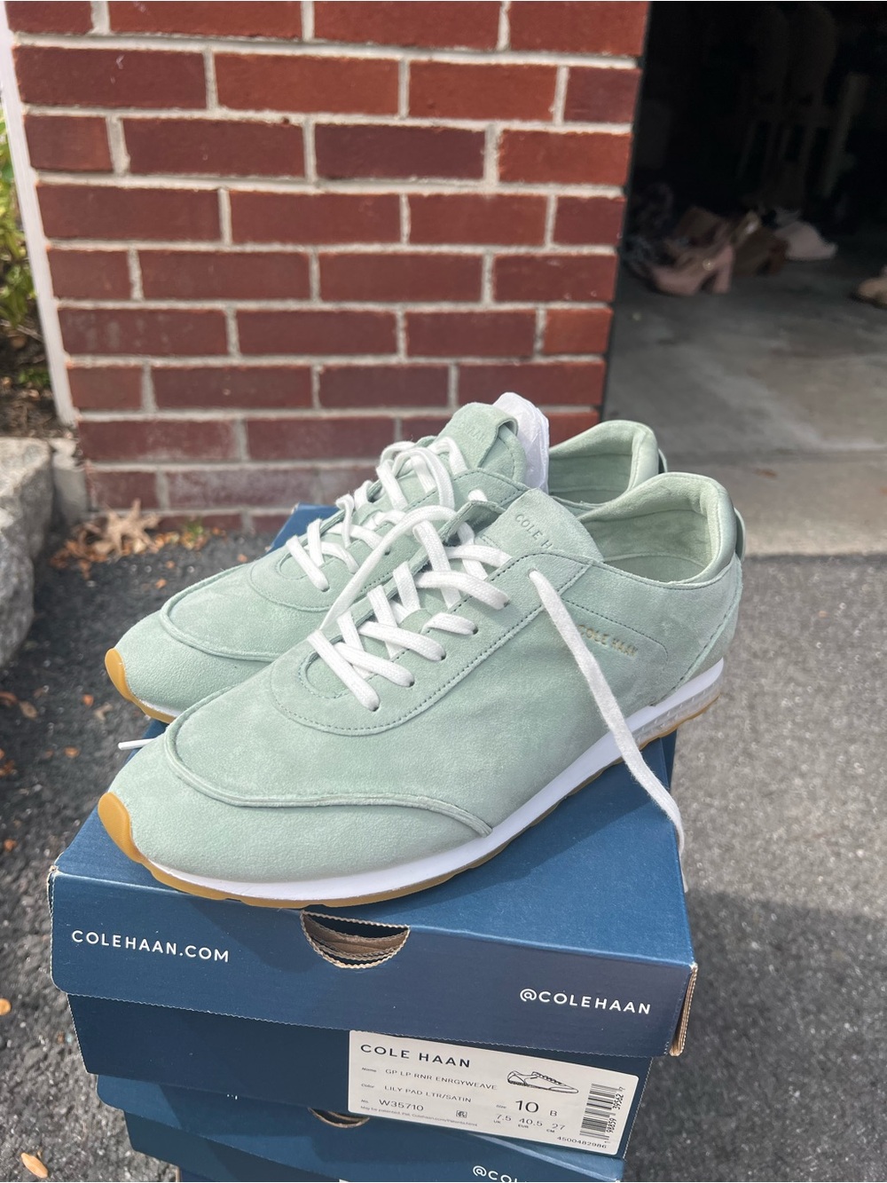Cole Haan Mint Green Suede Low-Top Sneakers with White Laces